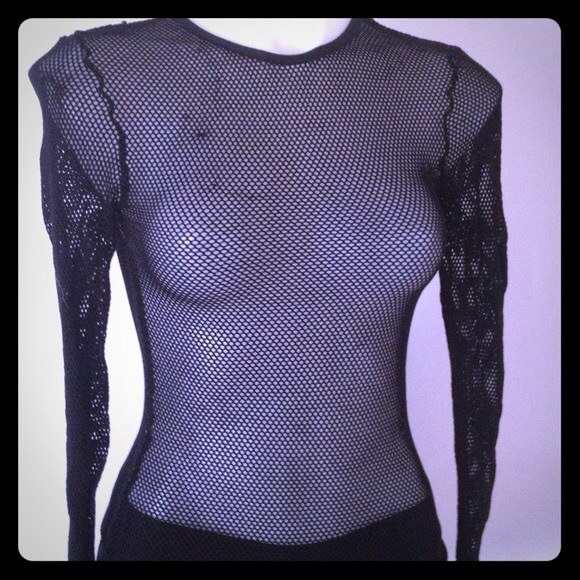 purple fishnet long sleeve shirt